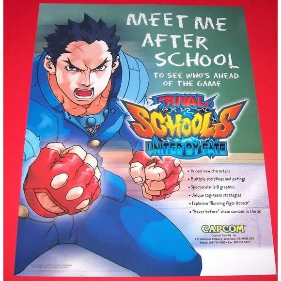 Rival Schools United By Fate Capcom Arcade Flyer Original NOS 1998 Art Print - Picture 2 of 3